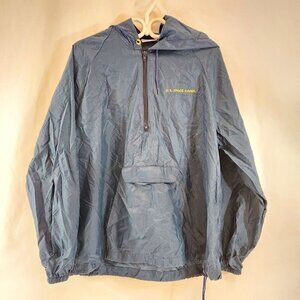 US Space Camp Pullover Windbreaker Jacket 1/2 Zip Hooded Navy Blue Medium Vtg